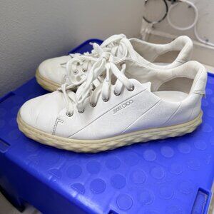 Jimmy Choo Diamond Sole Low Top Sneakers White Leather Womens US 8 EU 39